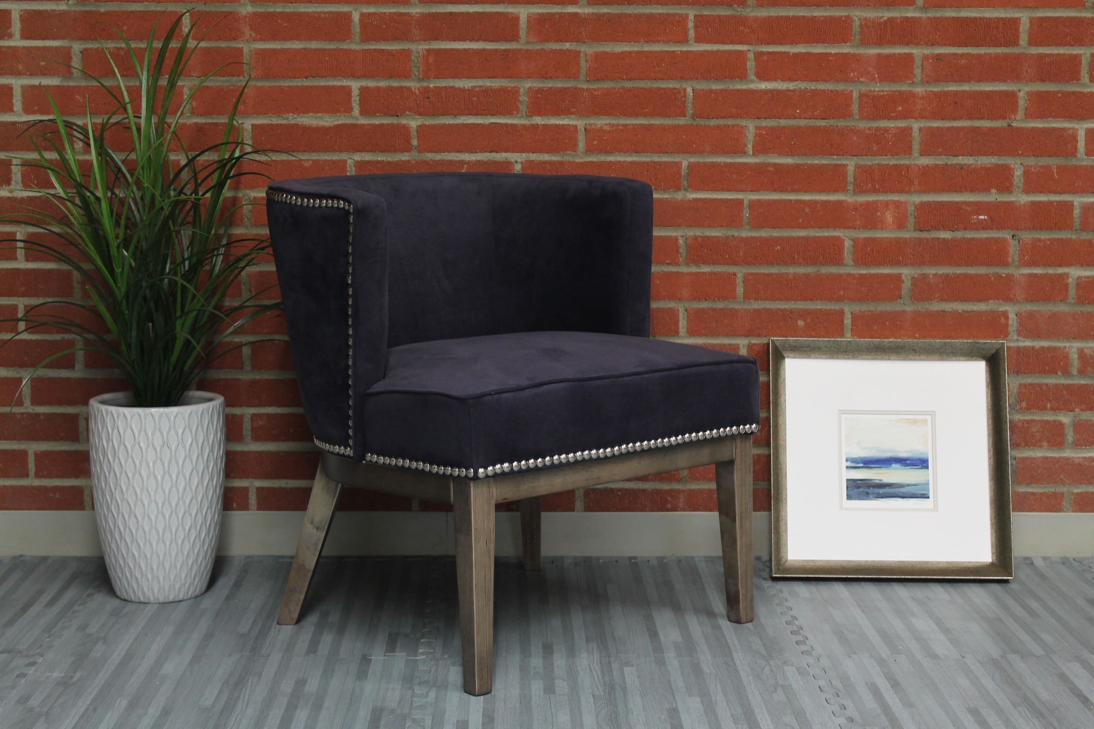 Guest Chair Purple Velvet Upholstery And Modern Walnut Wood Frame