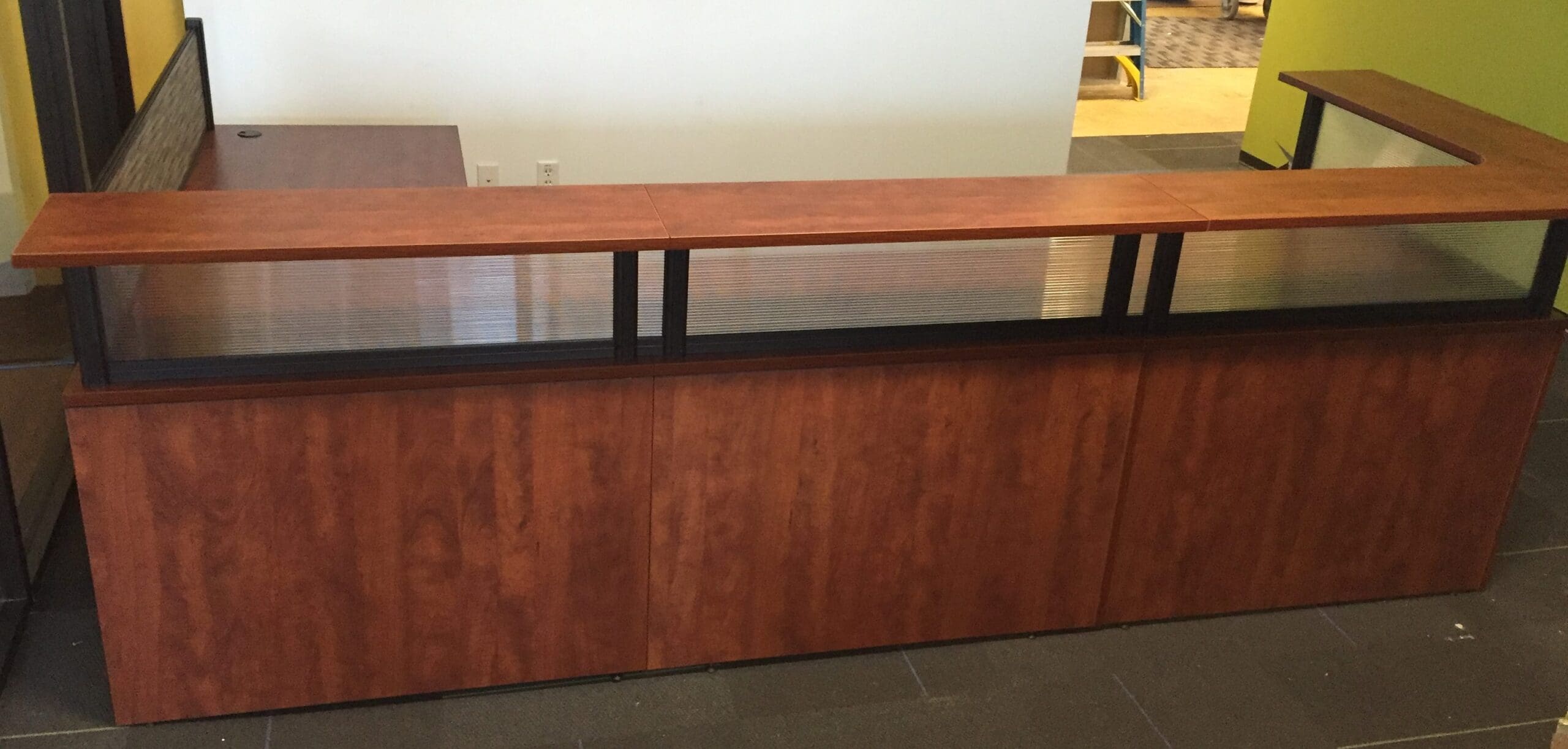 Borders U Shape Reception Desk With Glazed Reveal Cherry Shown