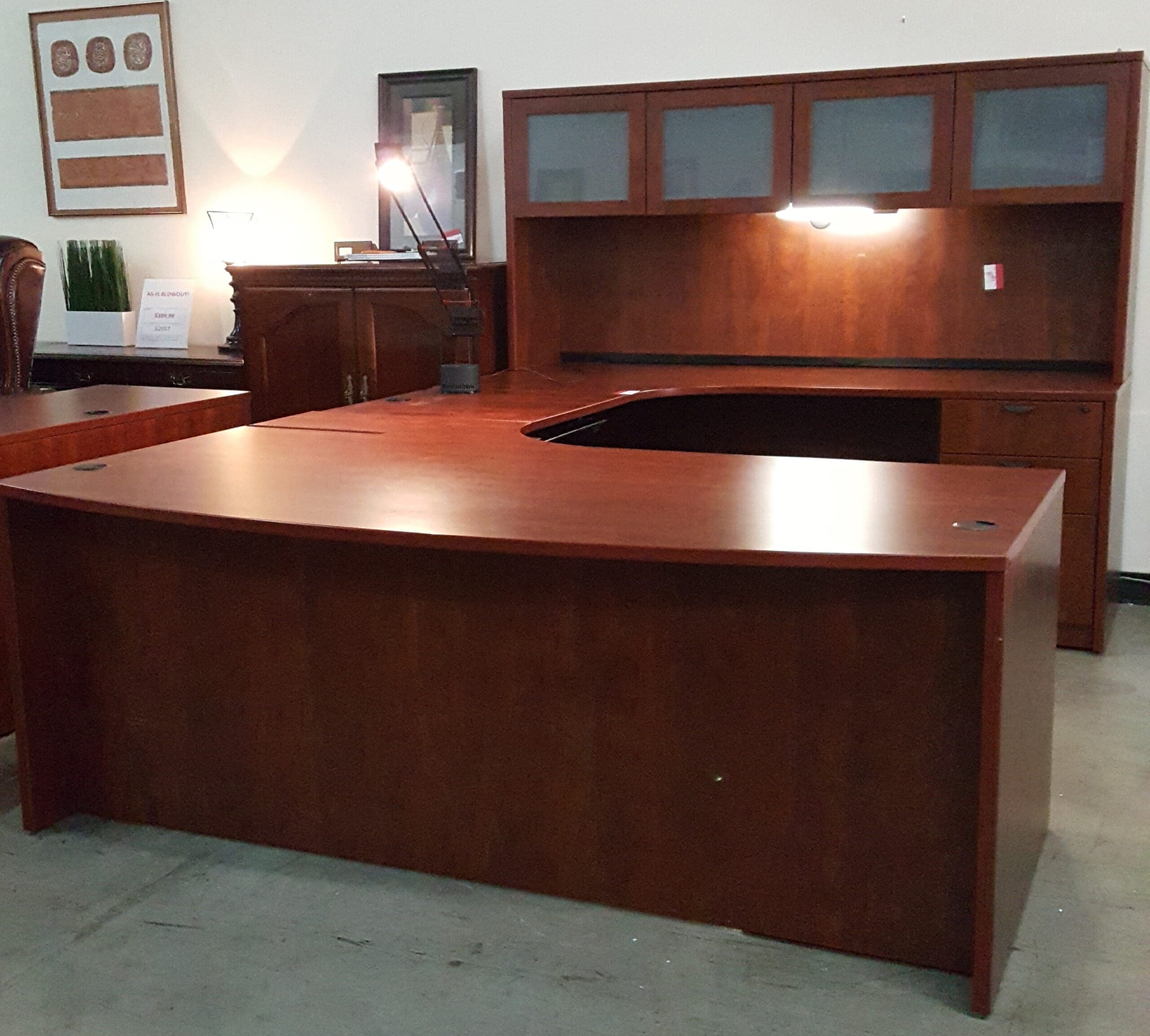 Desk U Shape Right Or Left Extended Bow Front Desk With Glass